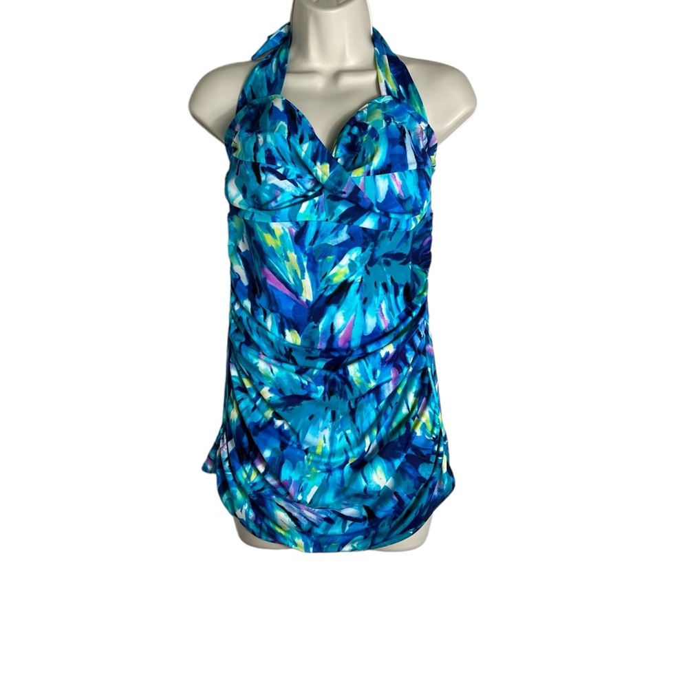One-piece Tropical Print Bathing Suit Halter Top- Size 14